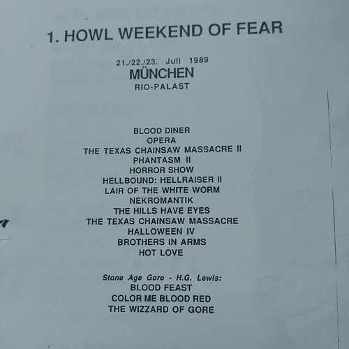 1. Howl Weekend Of Fear Programm 1989